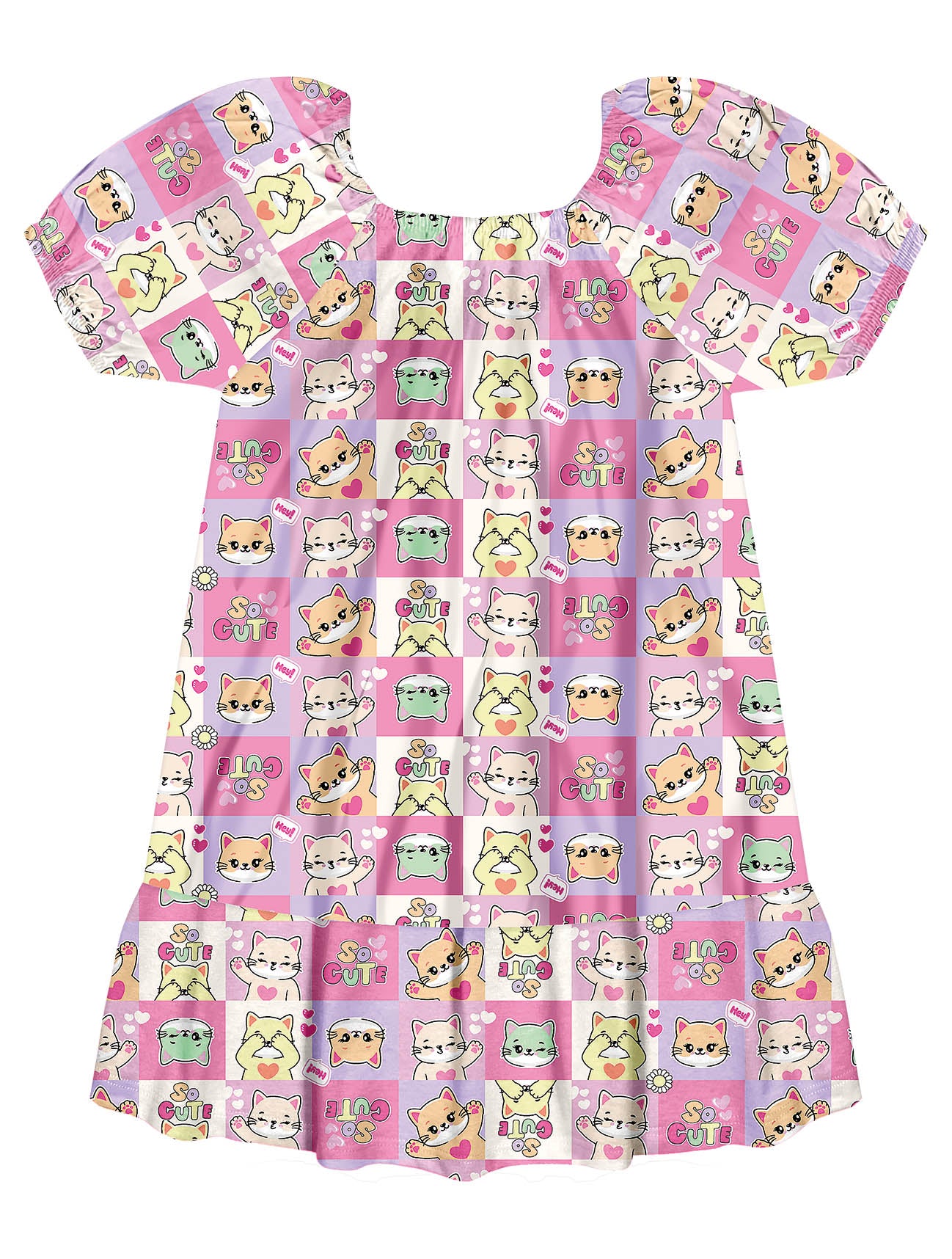 Vestido Infantil Cinti Verão Gatinha com Bolsinha