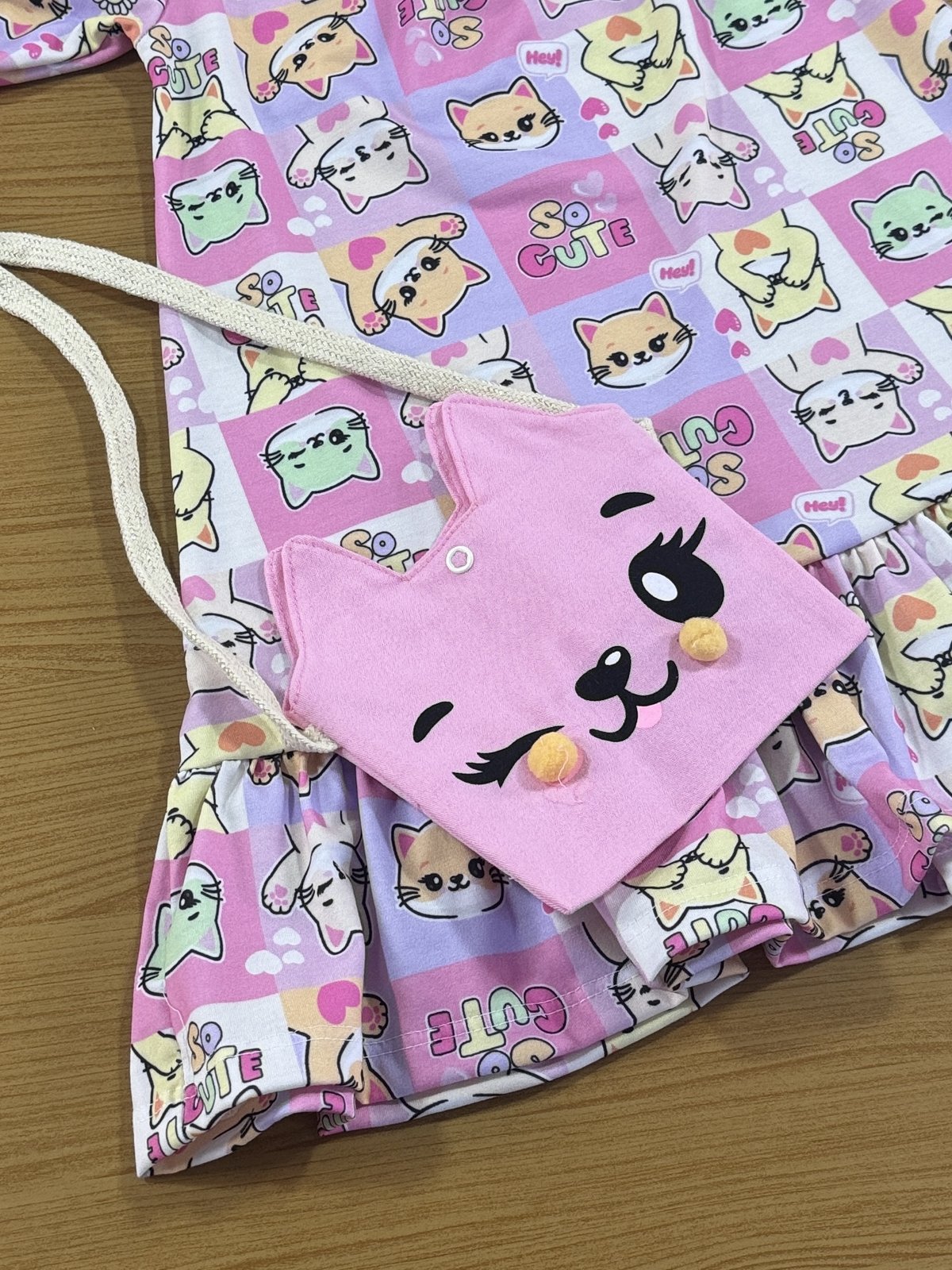 Vestido Infantil Cinti Verão Gatinha com Bolsinha