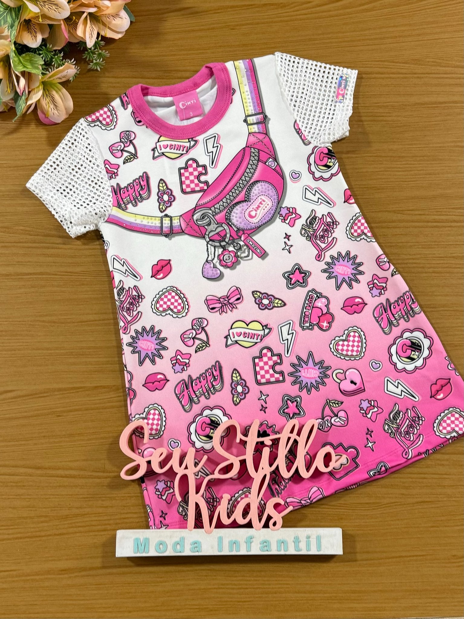 Vestido Infantil Cinti Verão Rosa Pochete