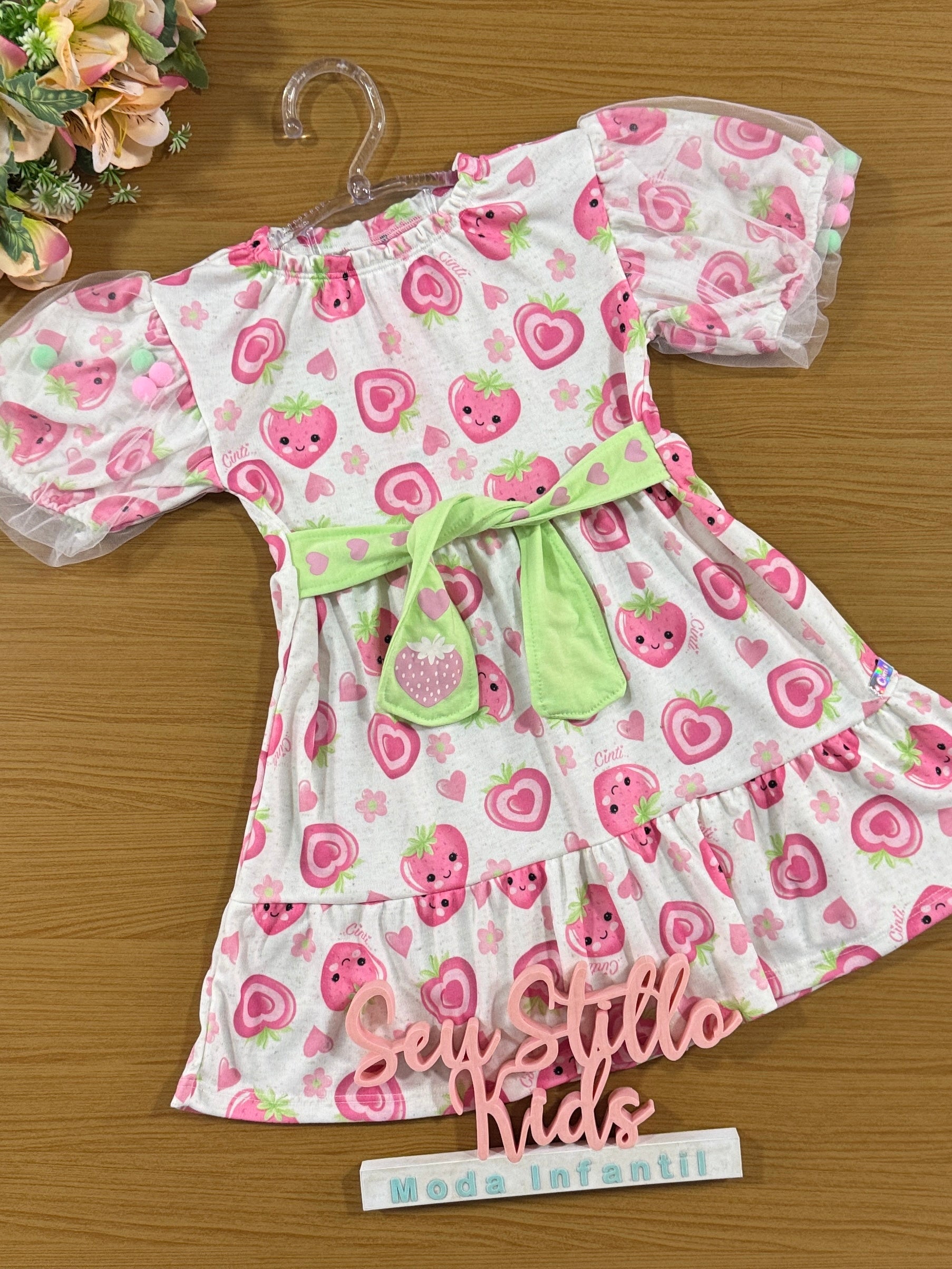 Vestido Infantil Cinti Verão Rosa Moranguinho