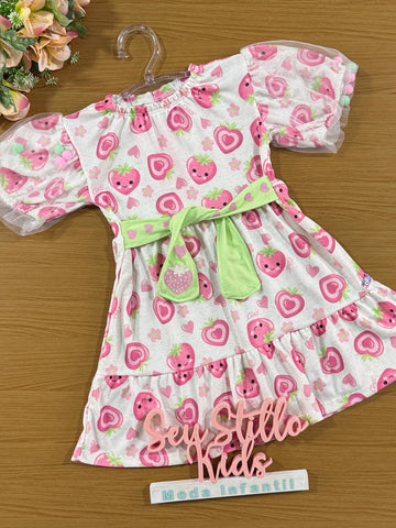 Vestido Infantil Cinti Verão Rosa Moranguinho