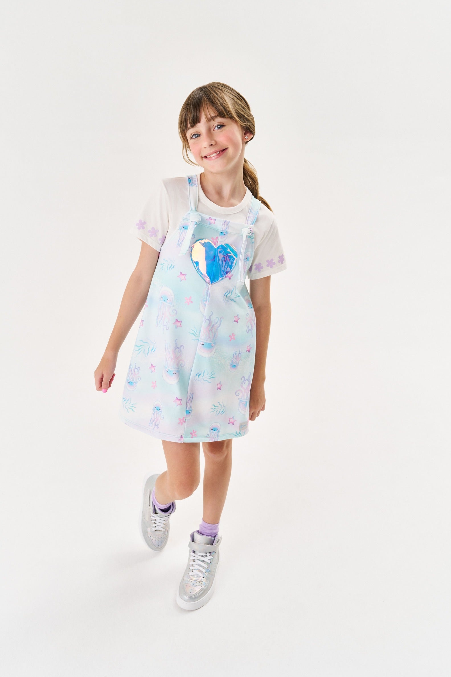 Salopete Infantil Cinti Verão Azul Fundo do Mar com Blusa