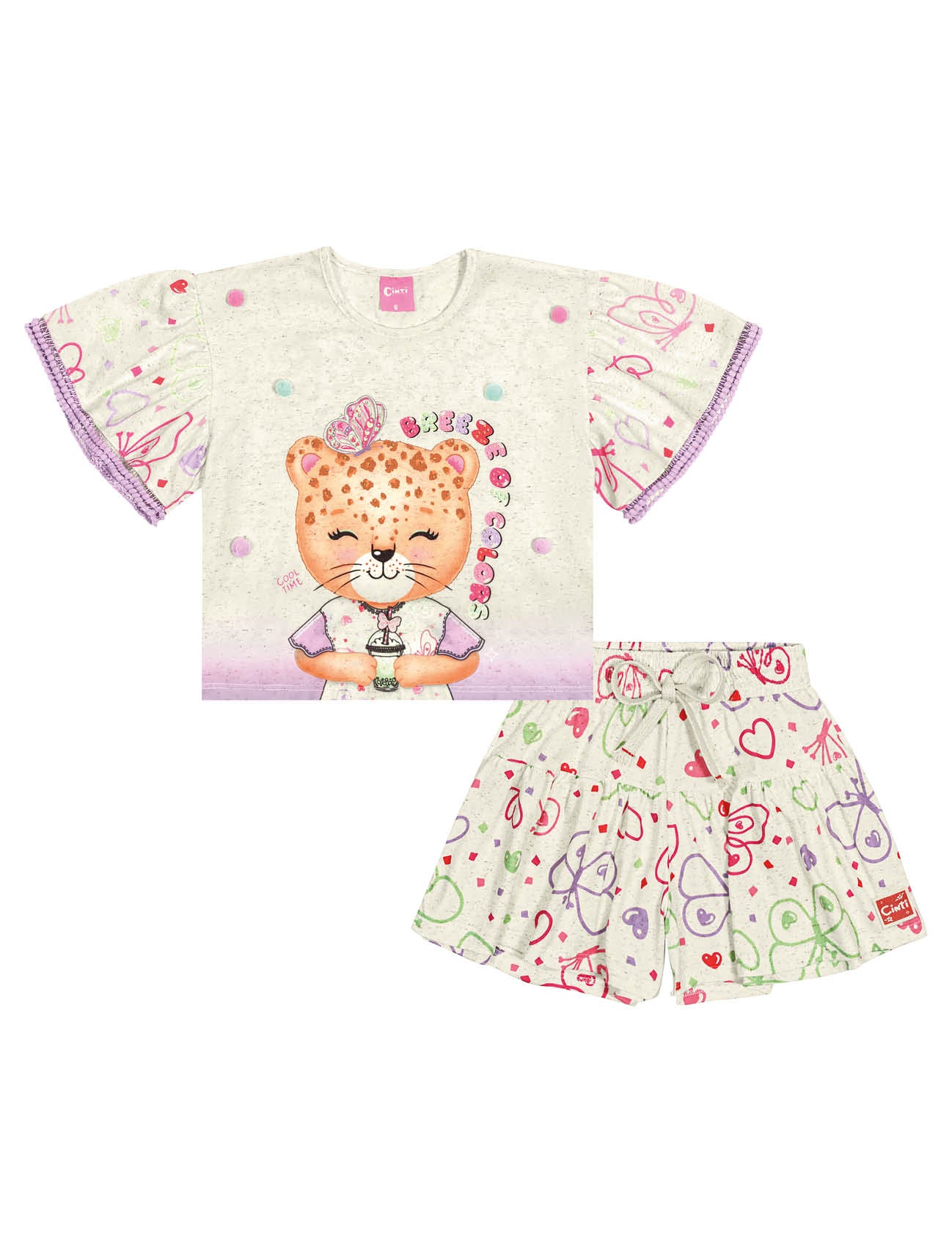 Conjunto Infantil Cinti Verão Shorts e Blusa Oncinha