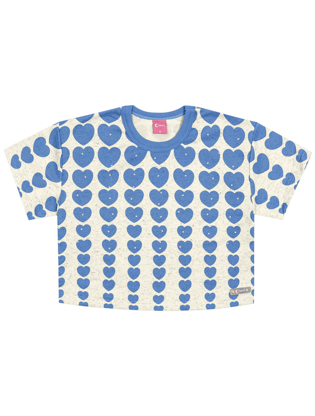 Conjunto Infantil Cinti Verão Shorts e Blusa Boxy Azul Coração
