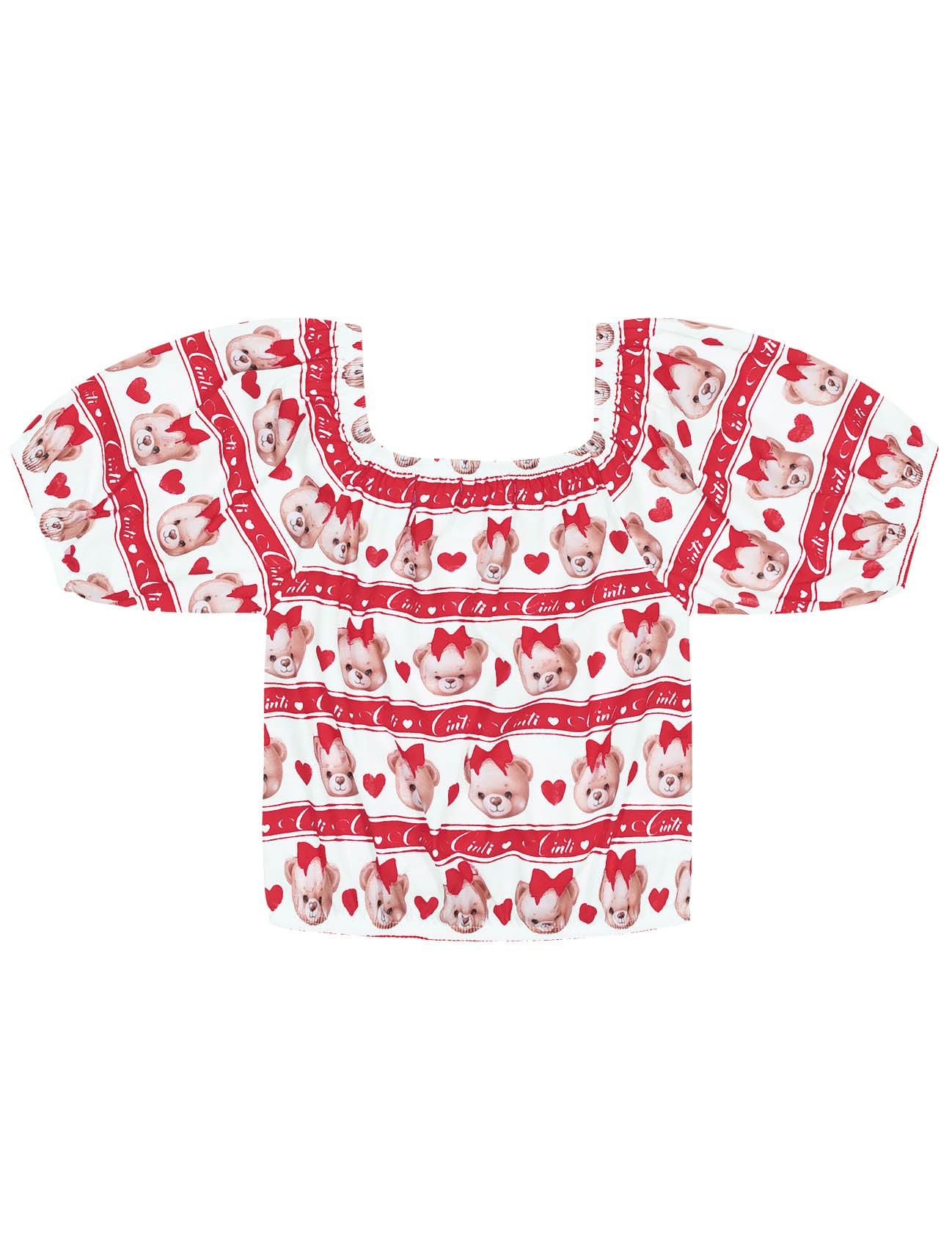 Conjunto Infantil Cinti Verão Shorts Vermelho e Blusa Ursinha