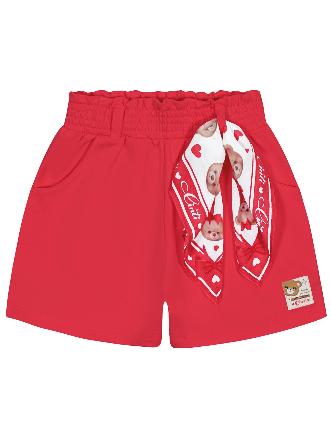 Conjunto Infantil Cinti Verão Shorts Vermelho e Blusa Ursinha