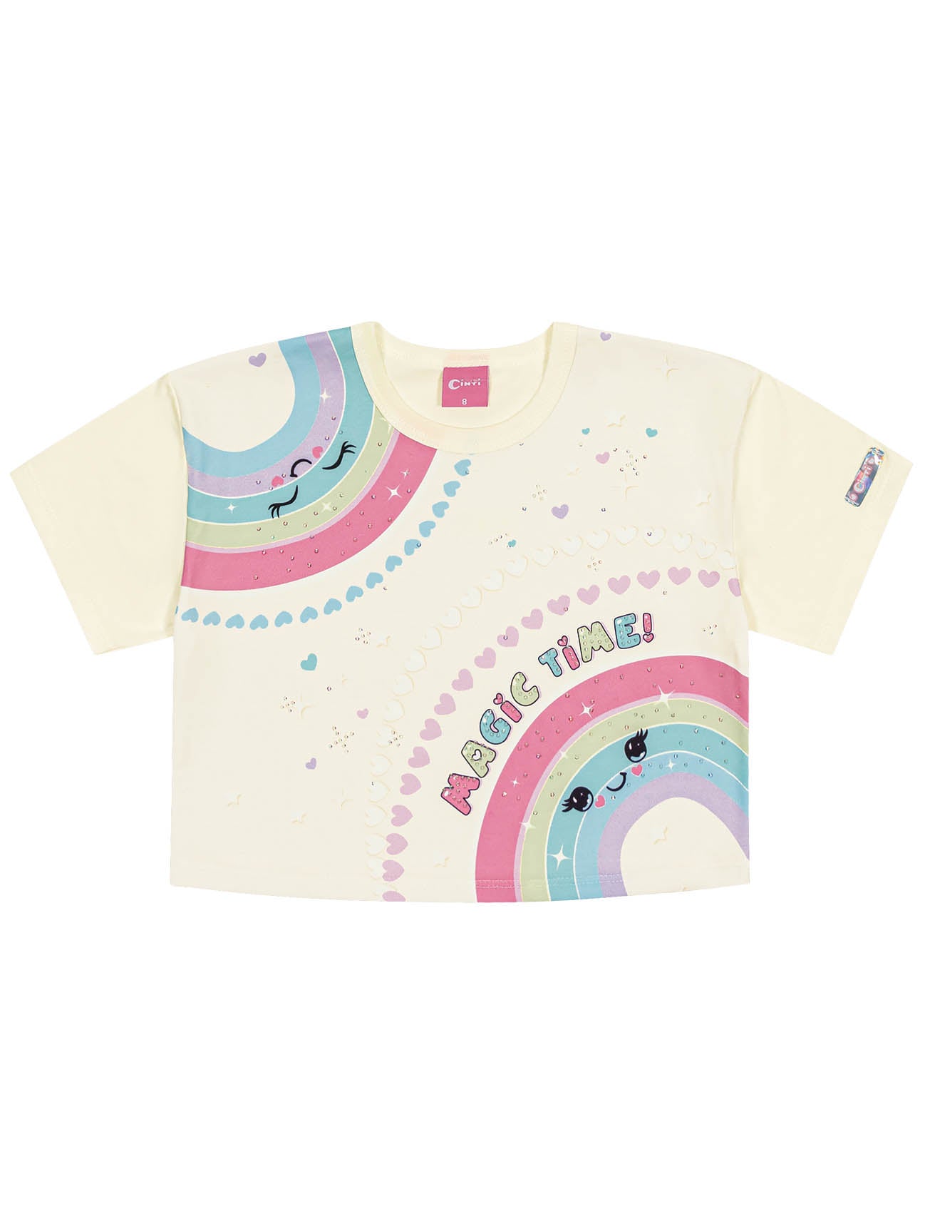 Conjunto Infantil Cinti Verão Saia Tule e Blusa Arco Íris
