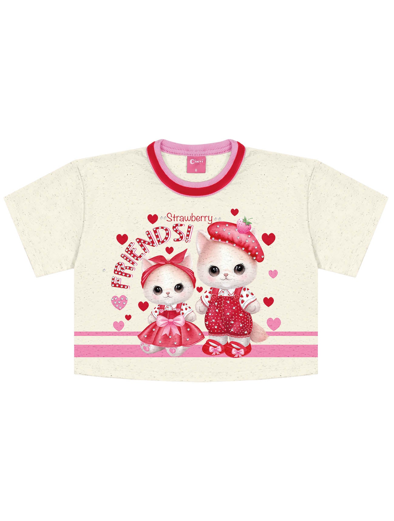 Conjunto Infantil Cinti Verão Shorts Saia e Blusa Vermelha Moranguinho com Bolsa