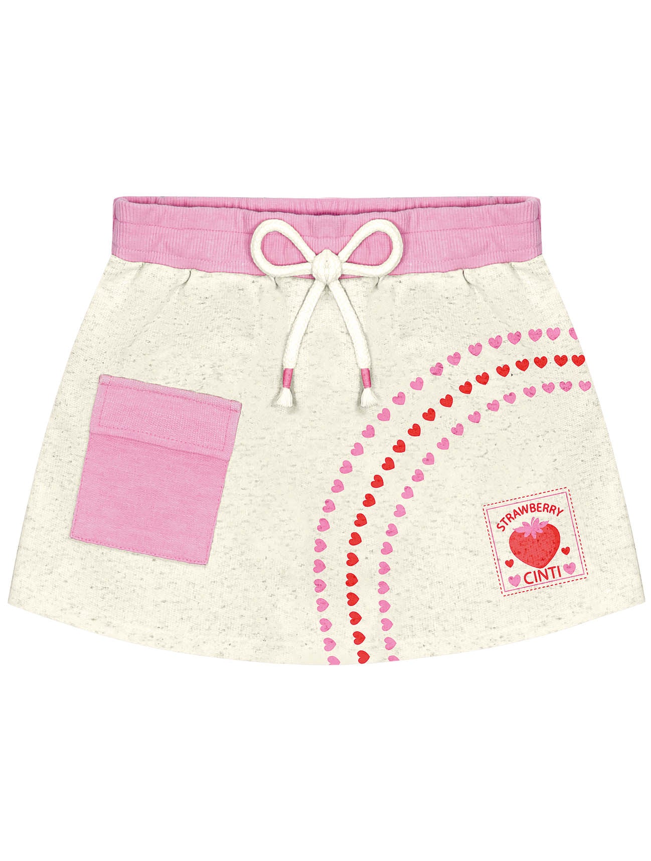Conjunto Infantil Cinti Verão Shorts Saia e Blusa Vermelha Moranguinho com Bolsa