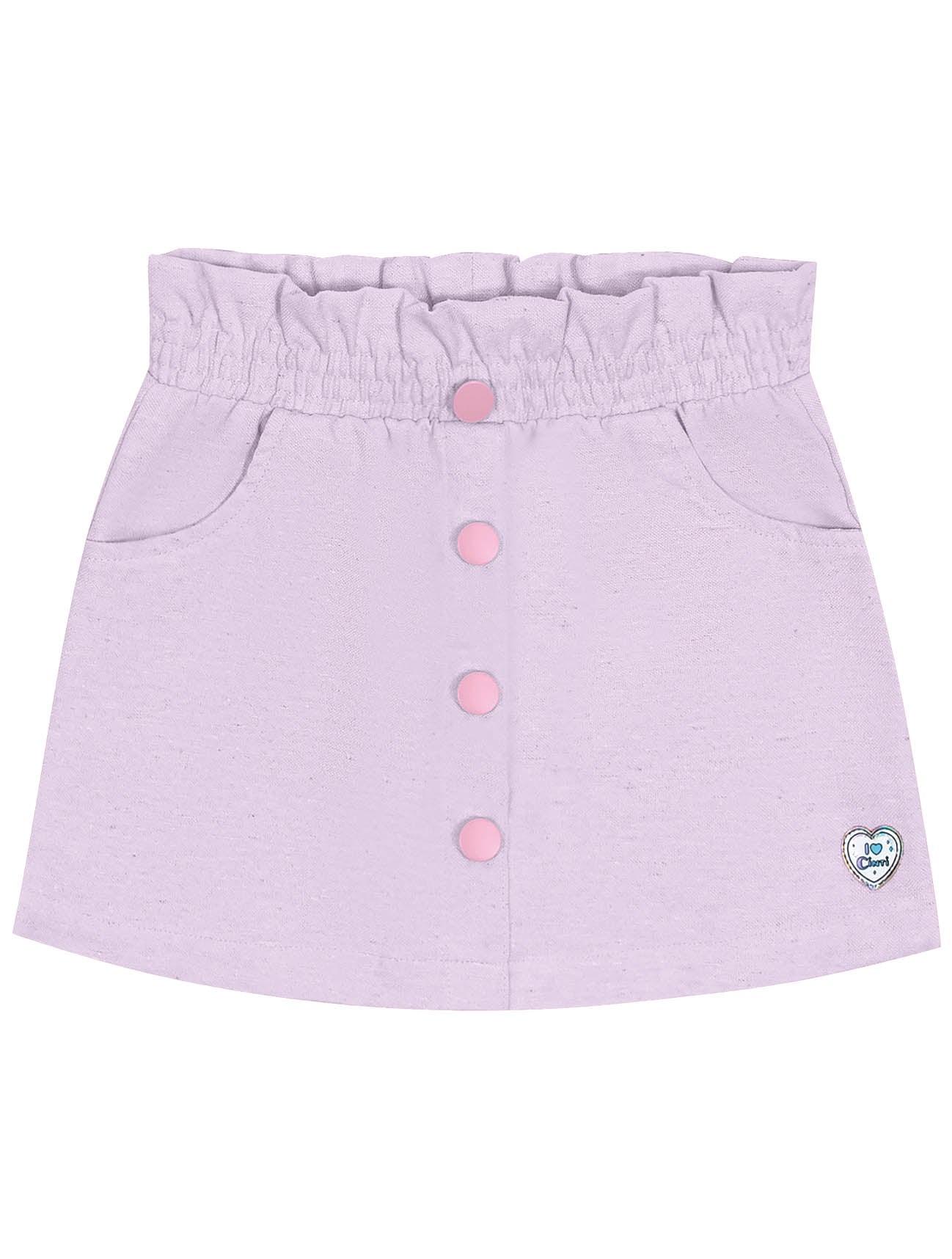 Conjunto Infantil Cinti Verão Shorts Saia Lilás e Blusa Gatinha