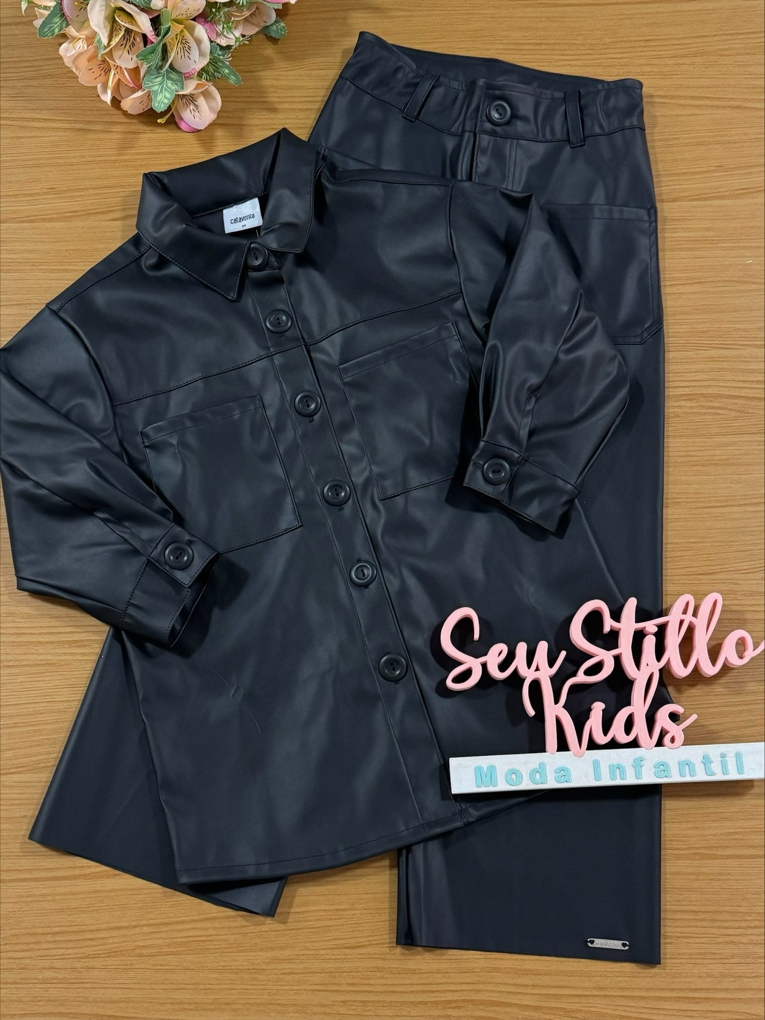 Conjunto Infantil Catavento Inverno Calça e Blusa Courino Preto