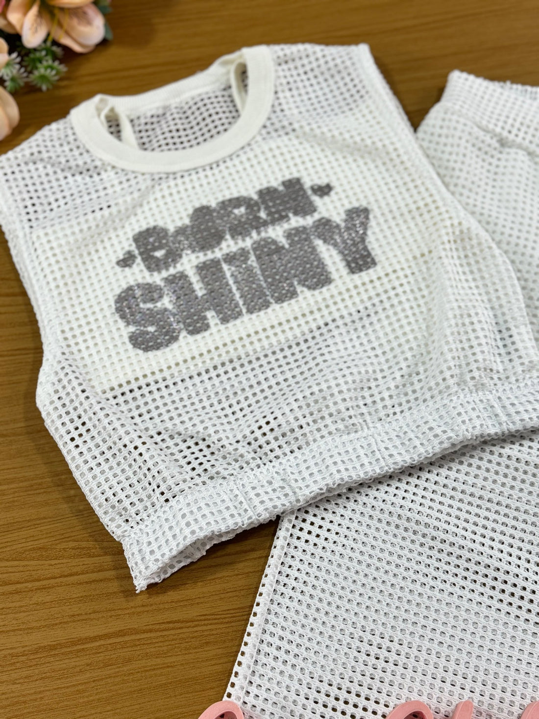 Conjunto Infantil Cinti Verão Calça, Top e Blusa Off White Telada