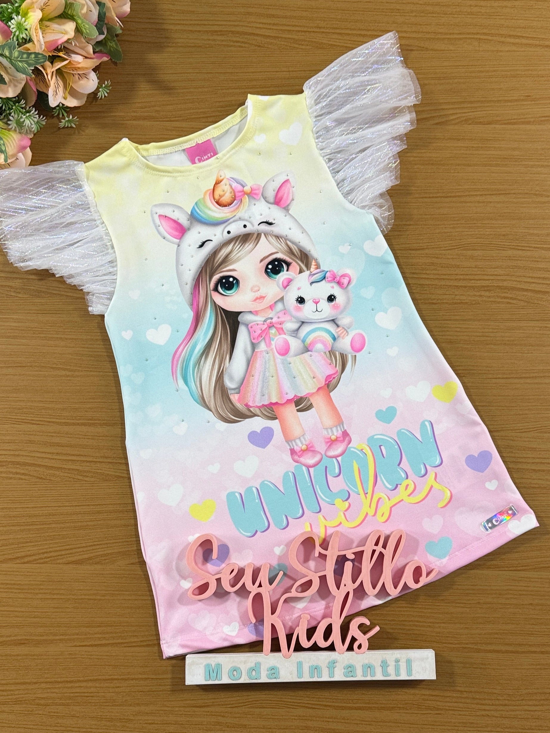 Vestido Infantil Cinti Verão Unicórnio Colors