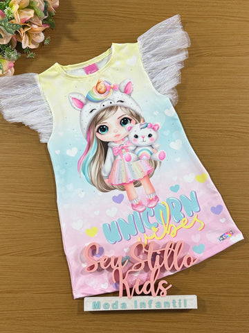 Vestido Infantil Cinti Verão Unicórnio Colors