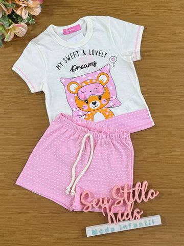 Pijama Infantil Cinti Verão Shorts e Blusa Oncinha