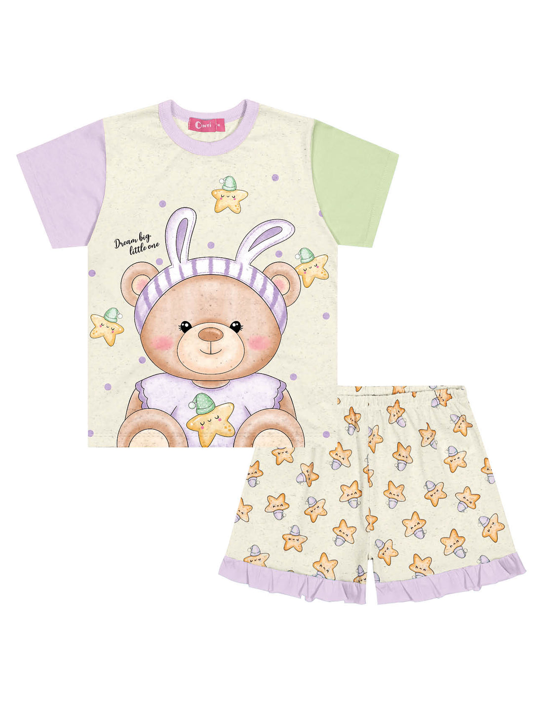 Pijama Infantil Cinti Verão Shorts e Blusa Ursinha Lilás