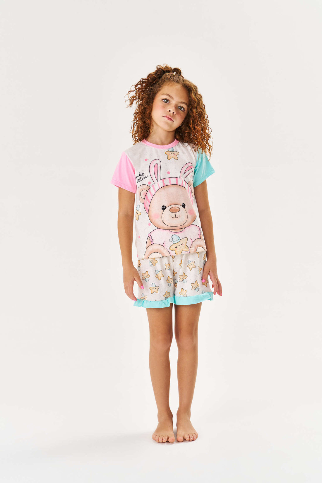 Pijama Infantil Cinti Verão Shorts e Blusa Ursinha Rosa