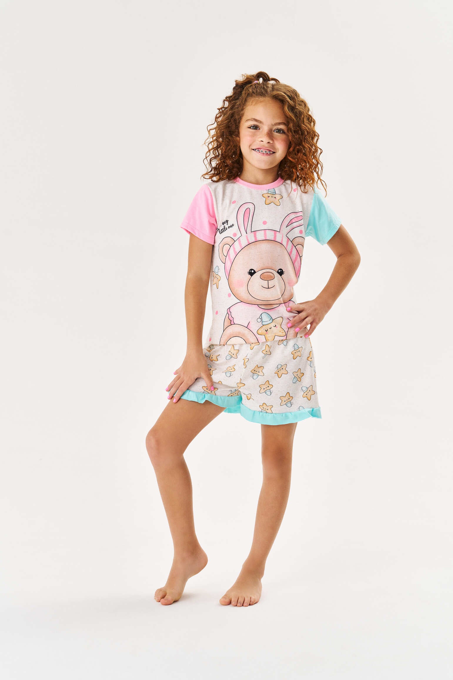 Pijama Infantil Cinti Verão Shorts e Blusa Ursinha Rosa