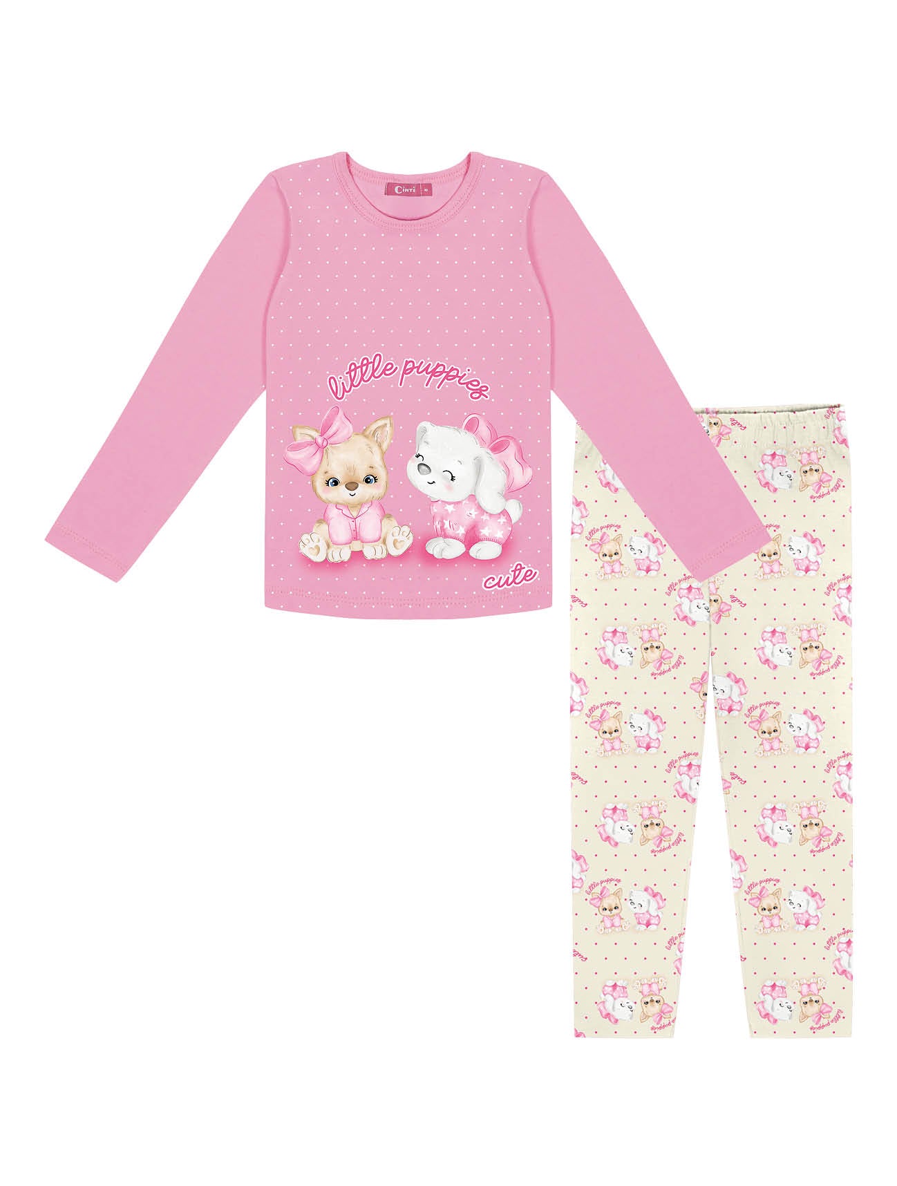 Pijama Infantil Cinti Verão Calça e Blusa Rosa Cachorrinhas