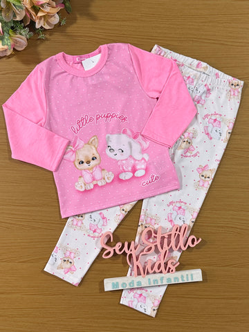 Pijama Infantil Cinti Verão Calça e Blusa Rosa Cachorrinhas