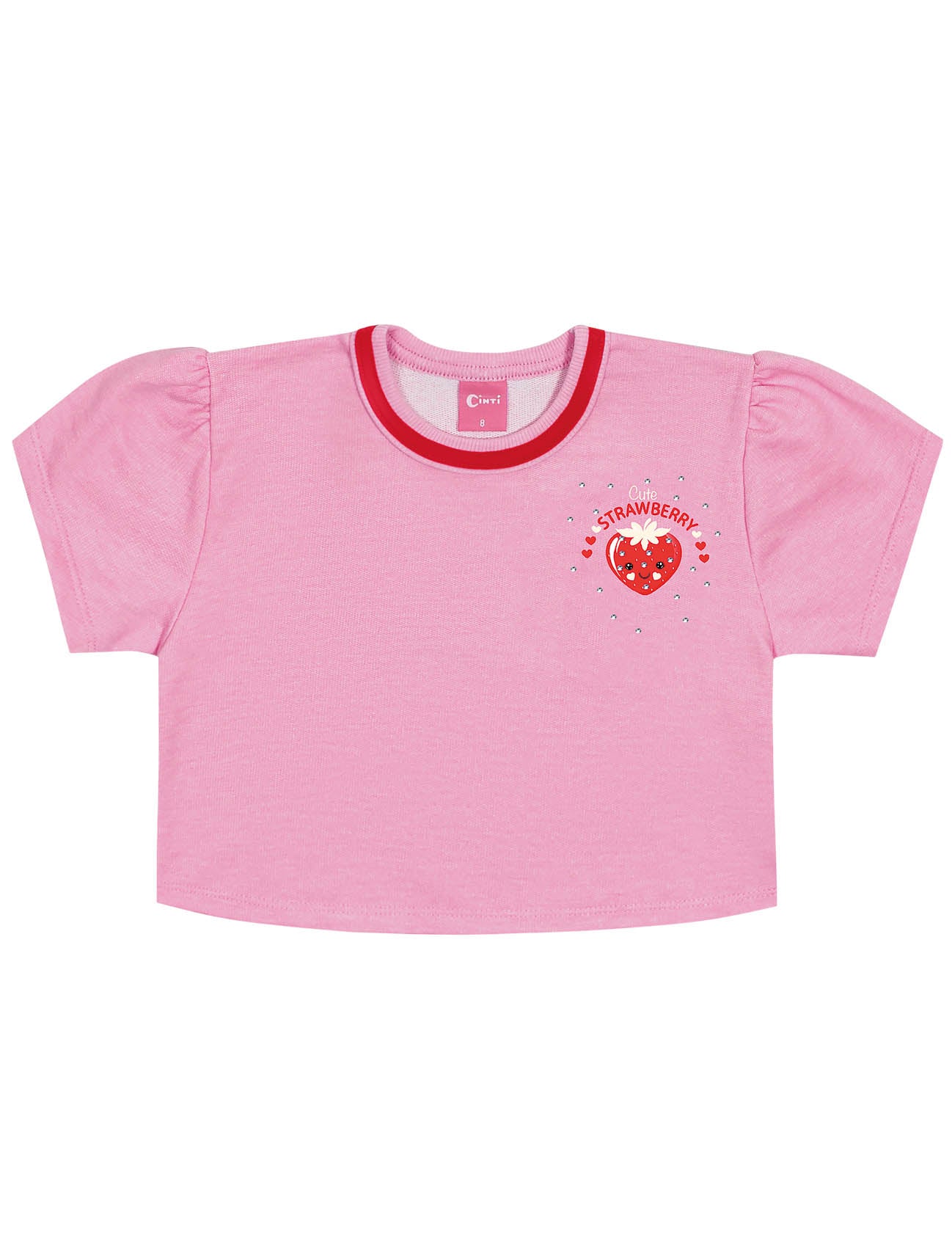 Conjunto Infantil Cinti Shorts e Blusa Rosa com Bolsa Moranguinho