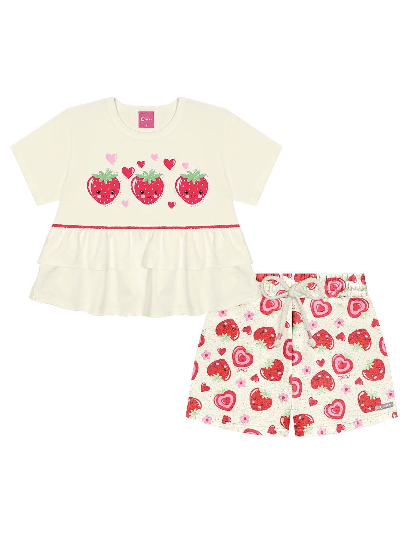 Conjunto Infantil Cinti Verão Shorts e Blusa Moranguinhos