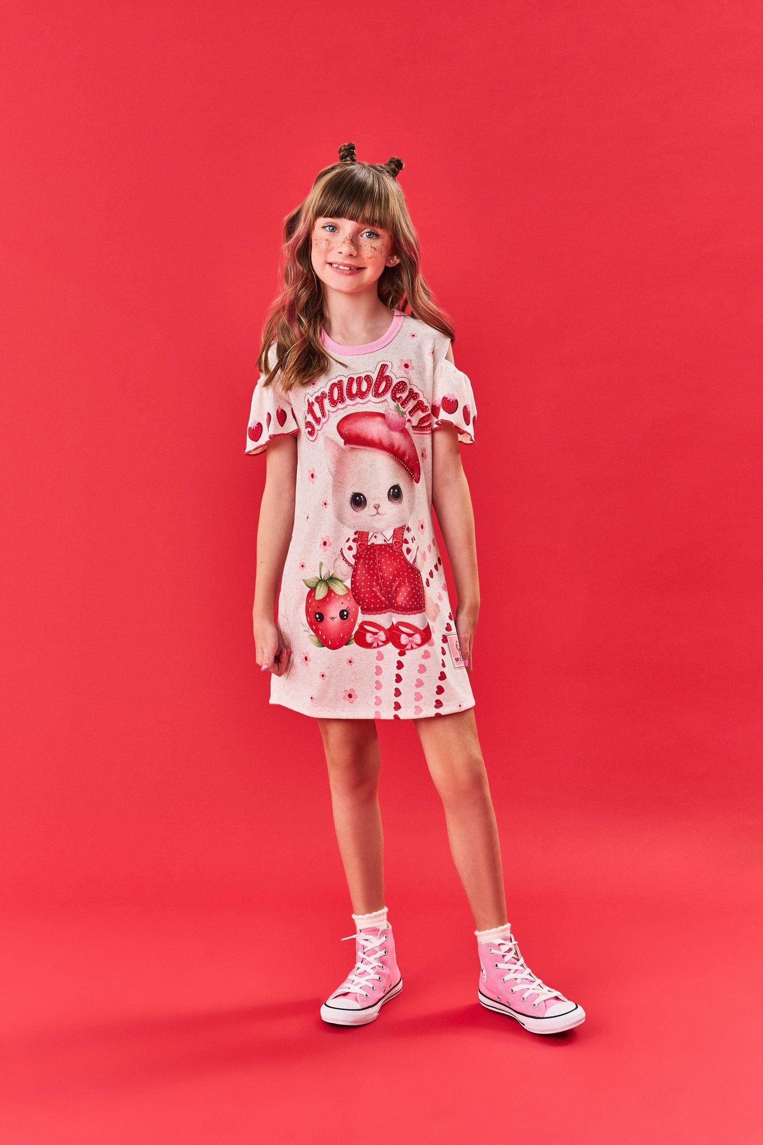 Vestido Infantil Cinti Verão Moranguinho Vermelha