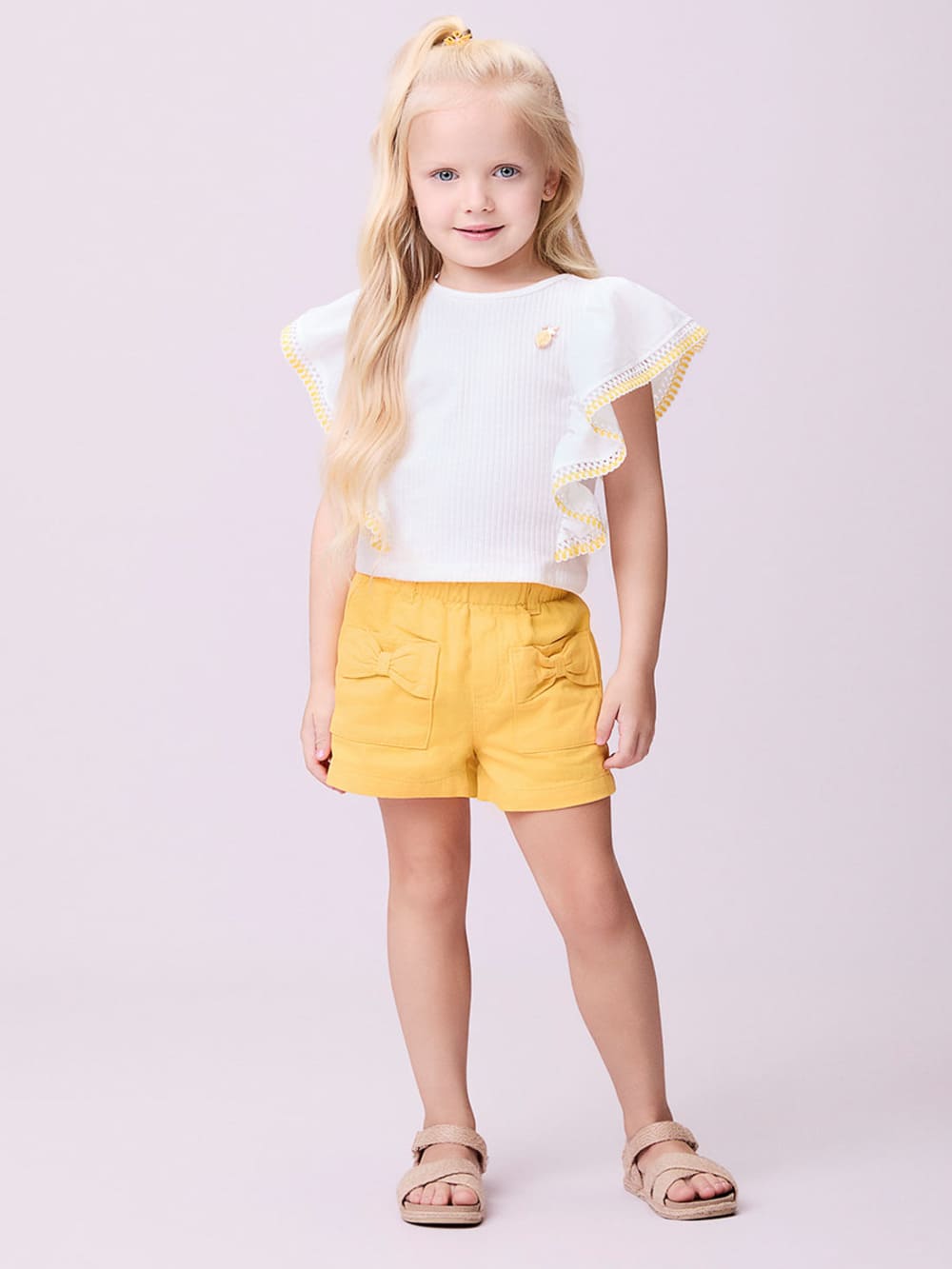 Blusa Infantil Momi Verão Canelada Com Babados Off White
