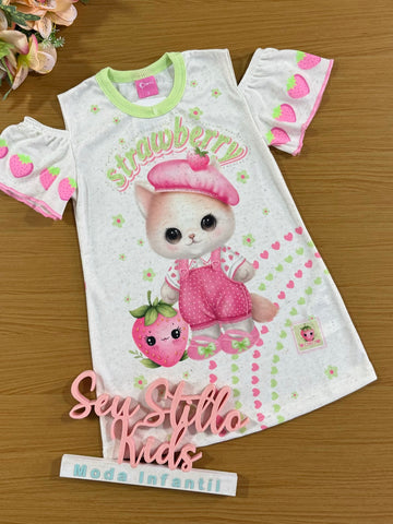 Vestido Infantil Cinti Verão Moranguinho Rosa