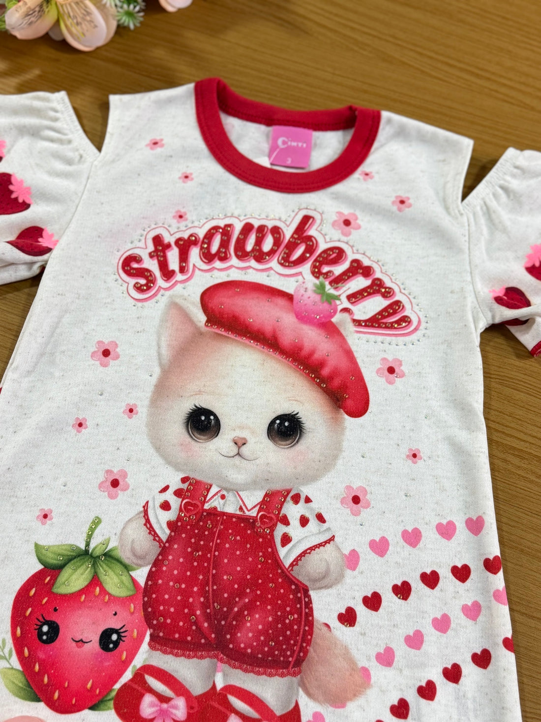 Vestido Infantil Cinti Verão Moranguinho Vermelha