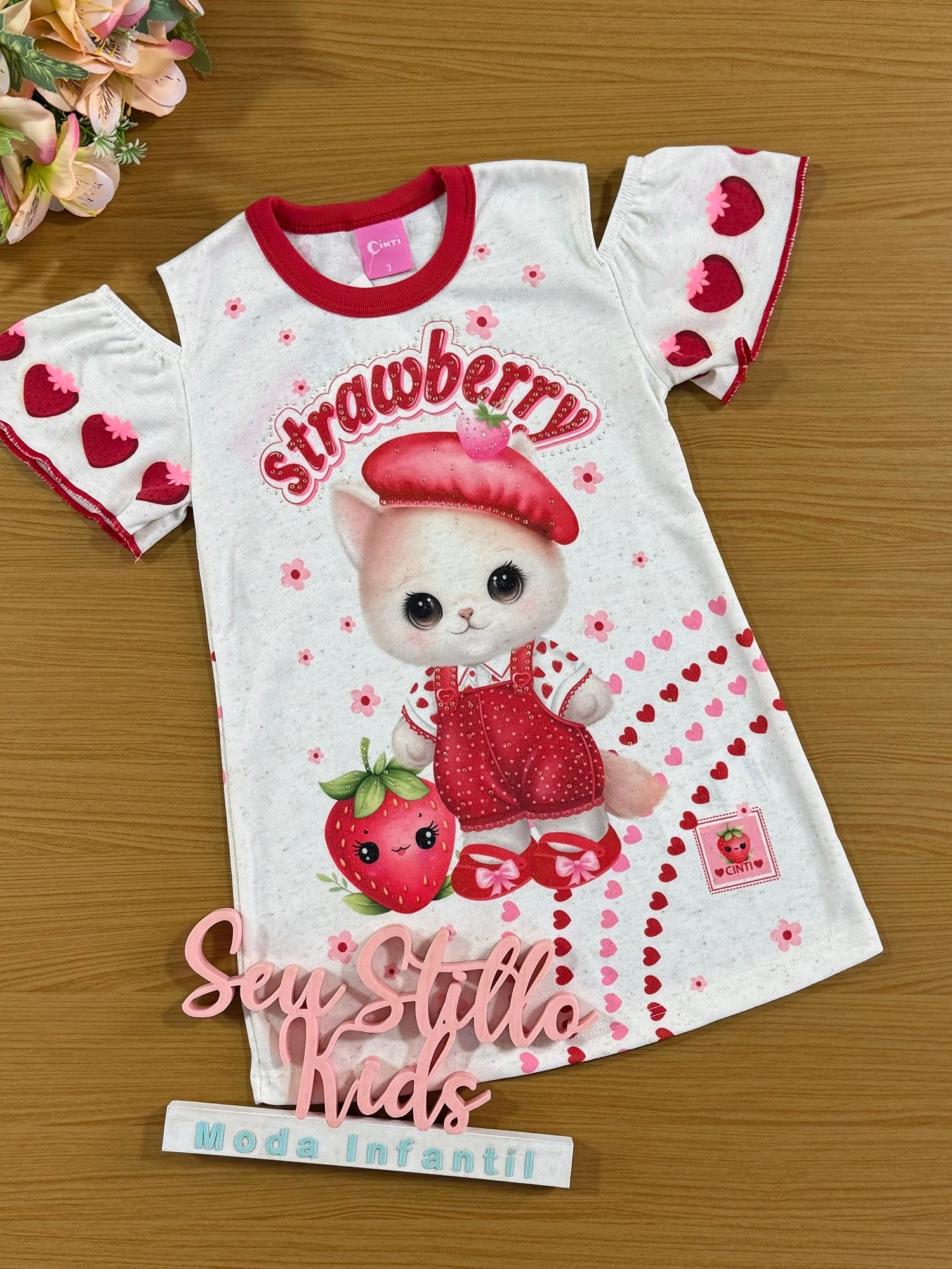 Vestido Infantil Cinti Verão Moranguinho Vermelha