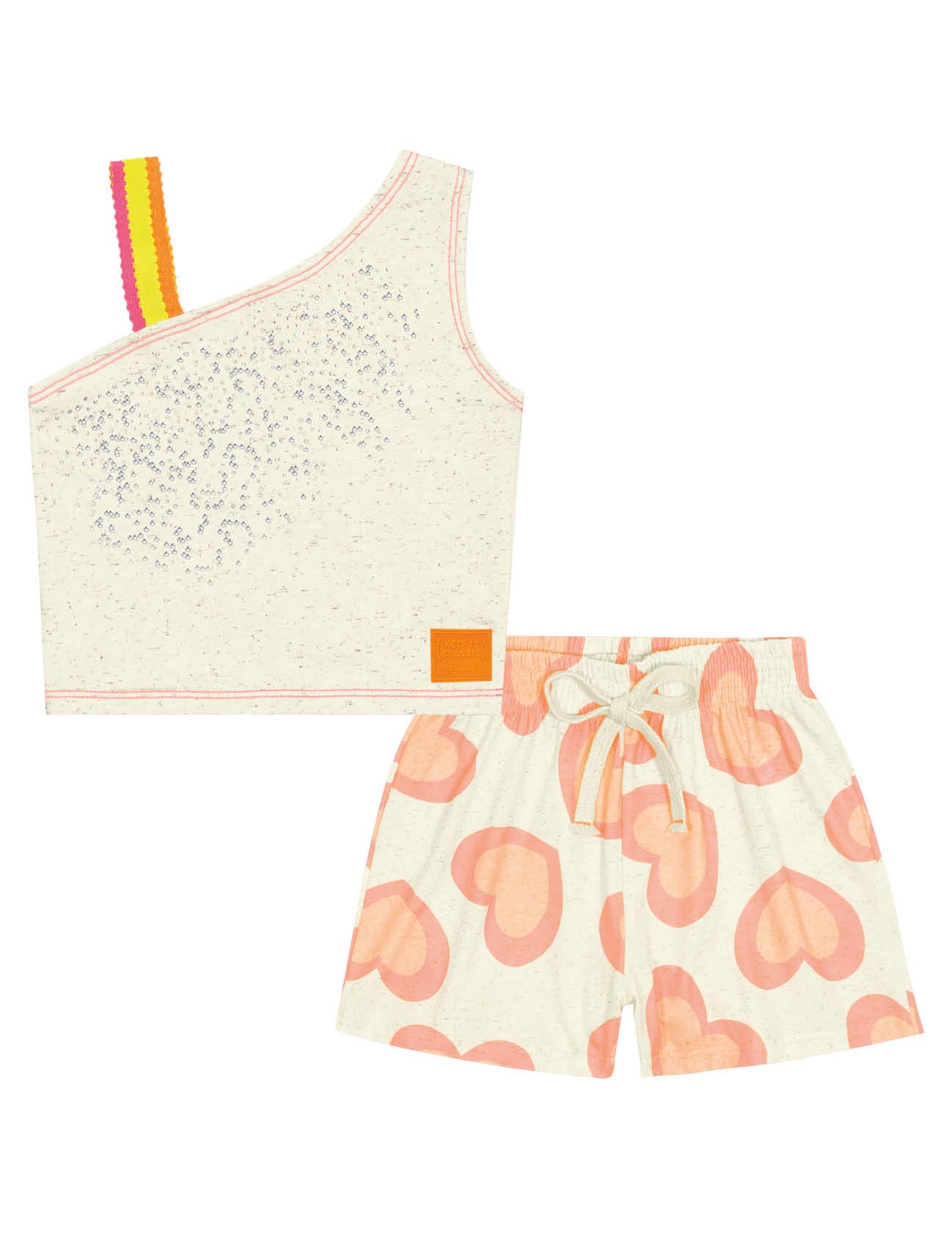 Conjunto Infantil Cinti Verão com Shorts Coração Laranja e Blusa