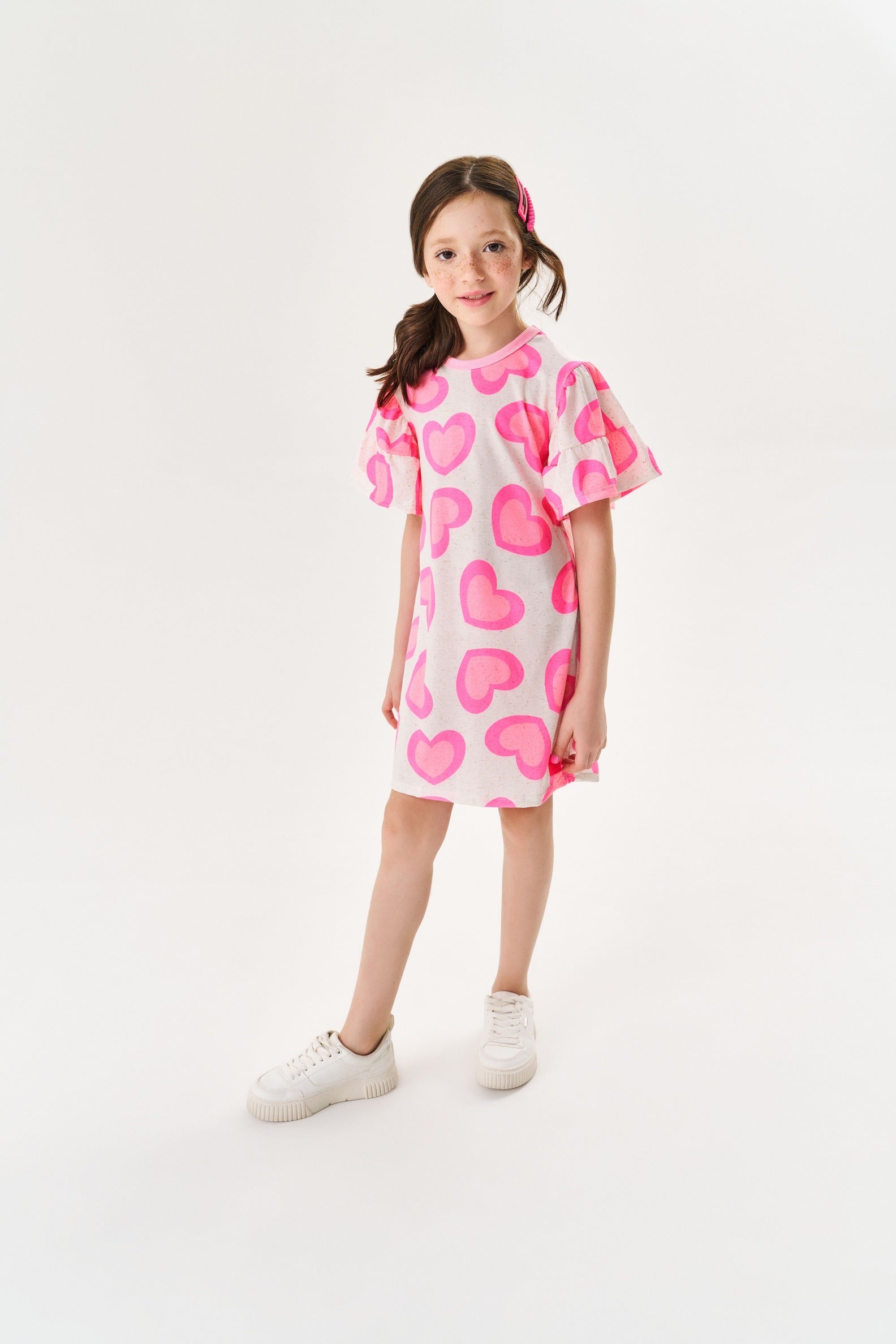 Vestido Infantil Cinti Verão Coração Rosa