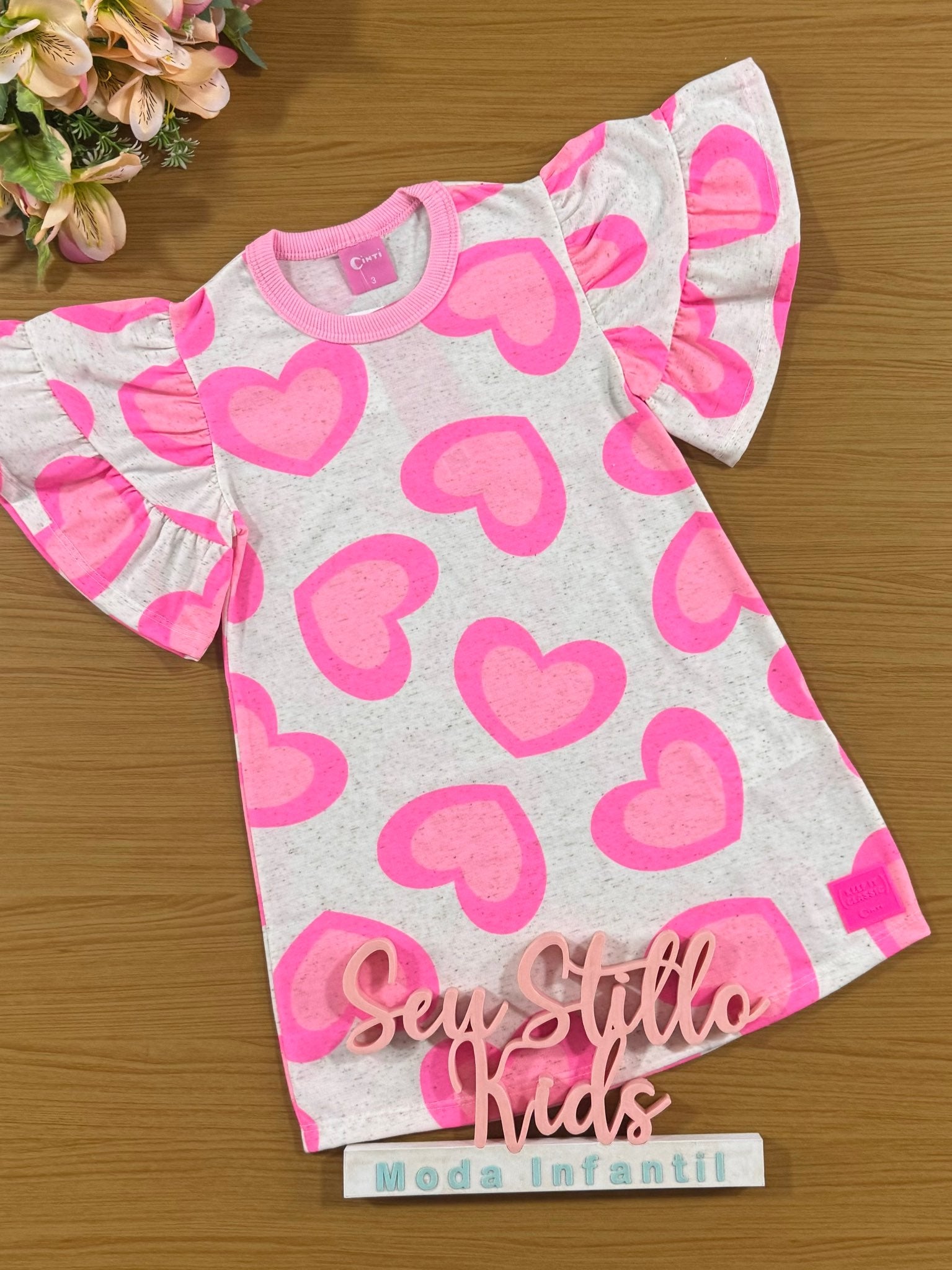 Vestido Infantil Cinti Verão Coração Rosa