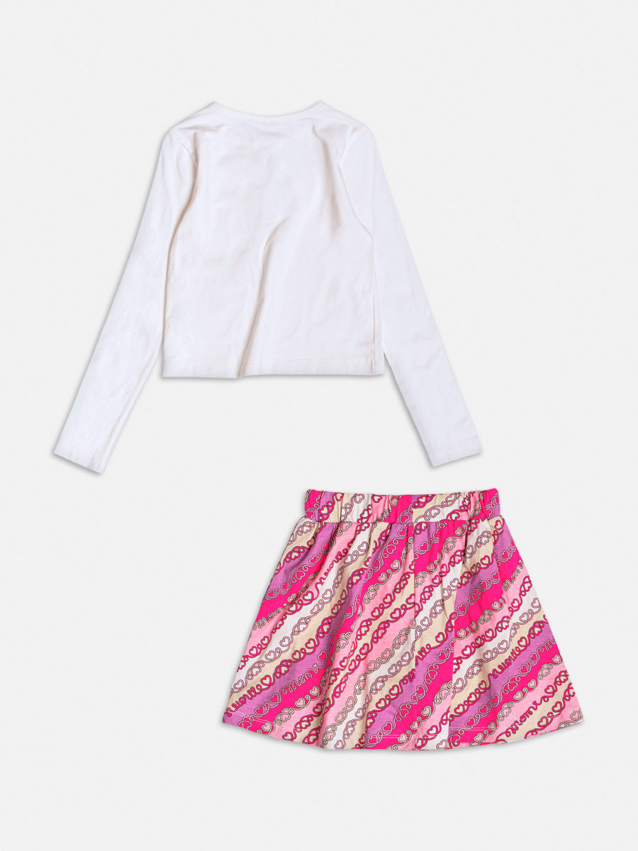 Conjunto Infantil Momi Inverno com Saia Colorida Corações e Blusa Manga Longa