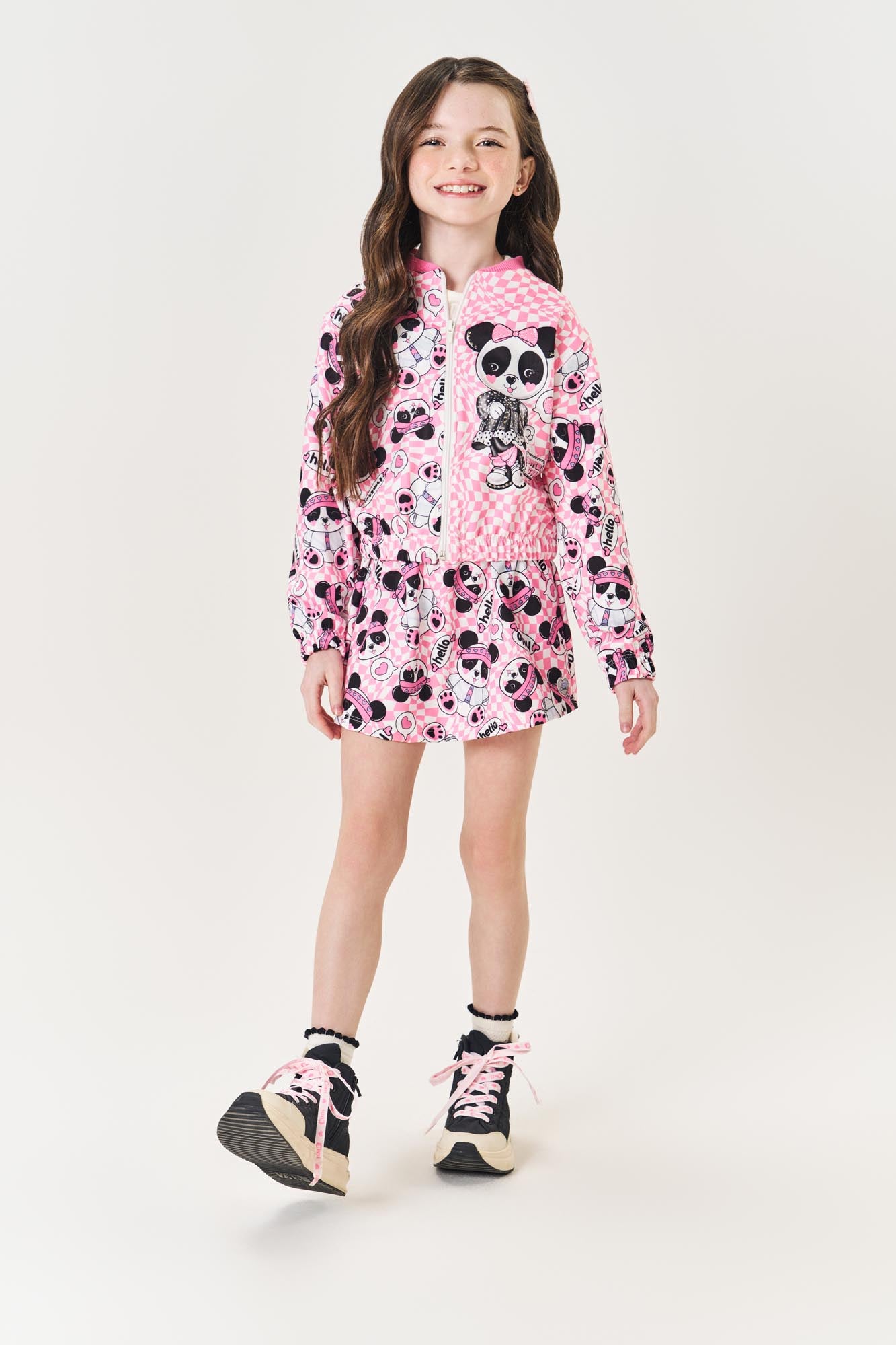 Conjunto Infantil Cinti Inverno com Short Saia e Jaqueta Rosa Pandinha