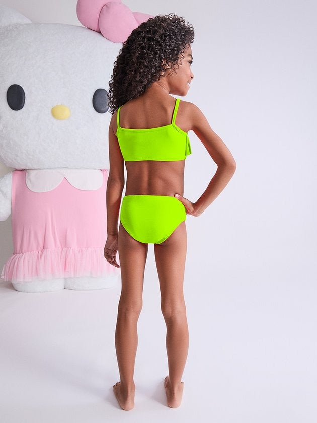Biquíni Infantil Momi Amarelo Neon com Babado Hello Kitty