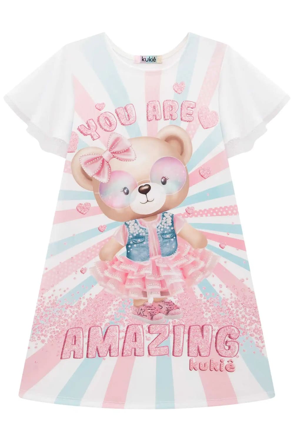 Vestido Infantil Kukie Verão Ursinha com Strass