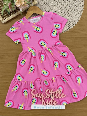 Vestido Infantil Momi Verão Rosa Sorvetinho
