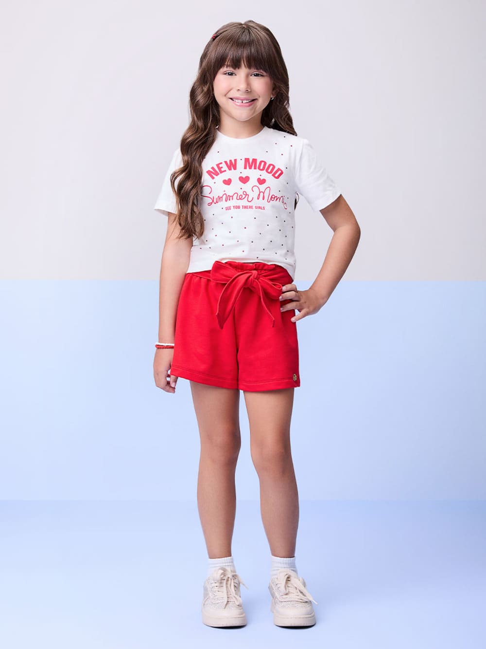 Conjunto Infantil Momi Verão Shorts Vermelho e Blusa Summer