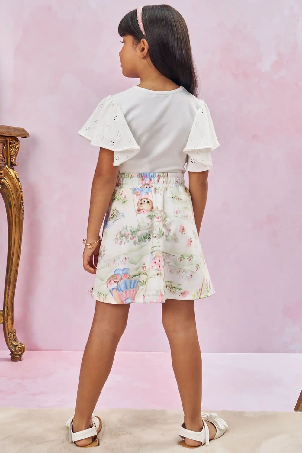 Conjunto Infantil Kukie Verão Com Saia e Blusa Ursinha Piquenique