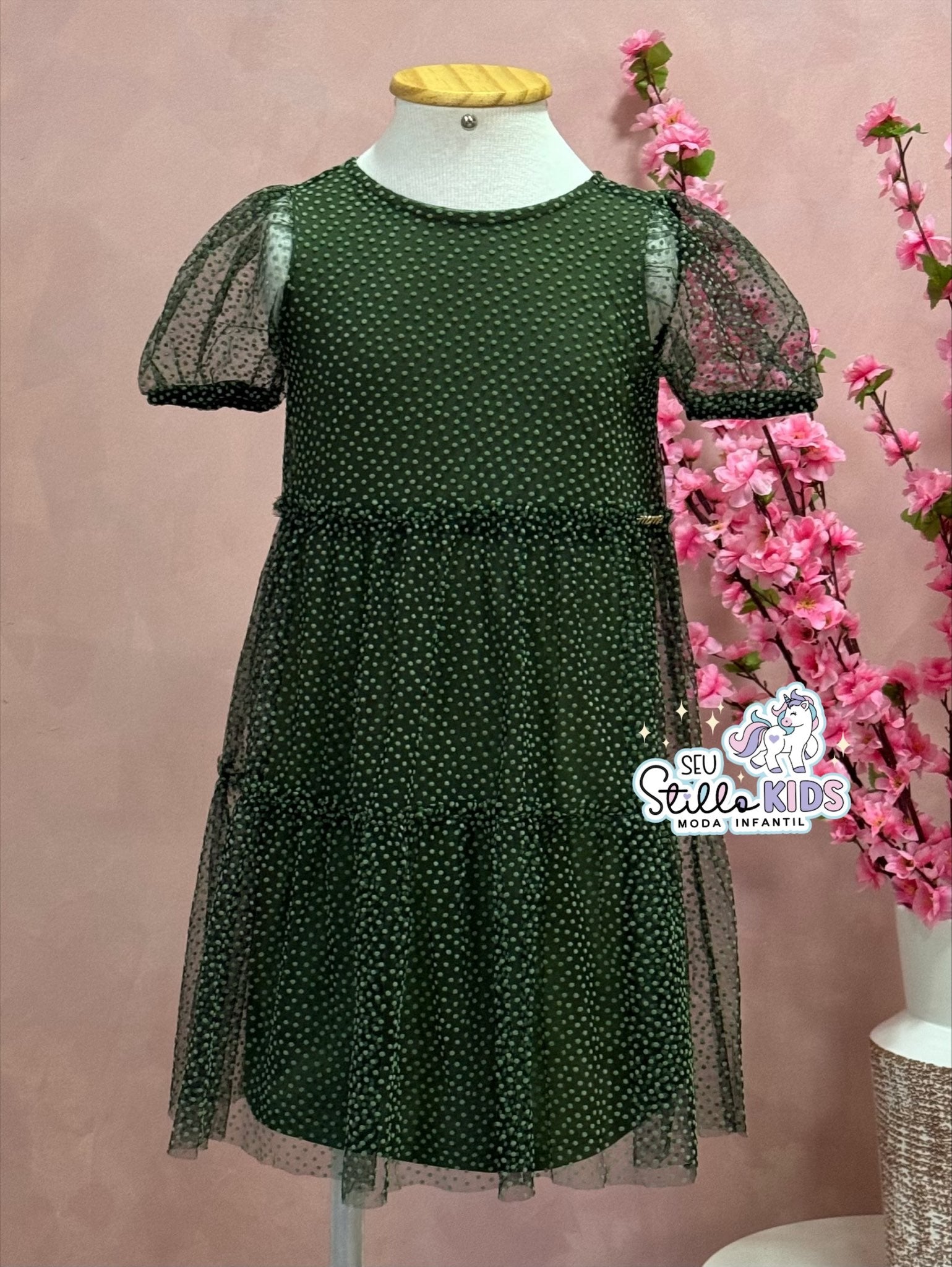 Vestido Infantil Momi Inverno Poá Verde