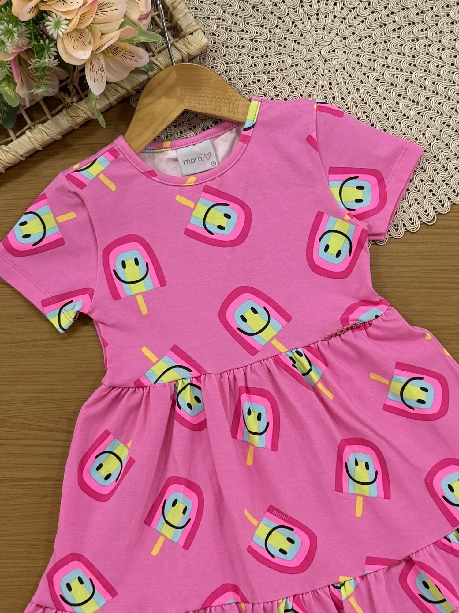 Vestido Infantil Momi Verão Rosa Sorvetinho