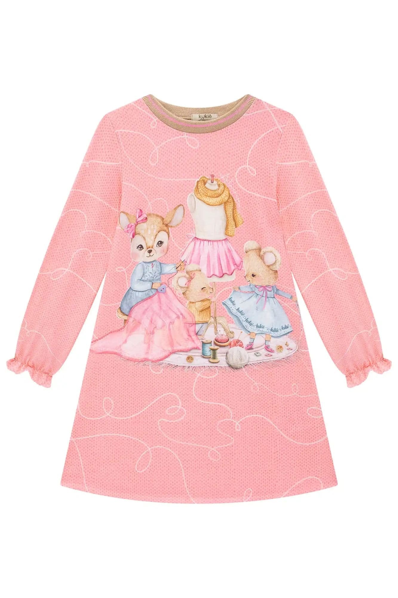 Vestido Infantil Kukie Inverno Rosa Rena Costureira