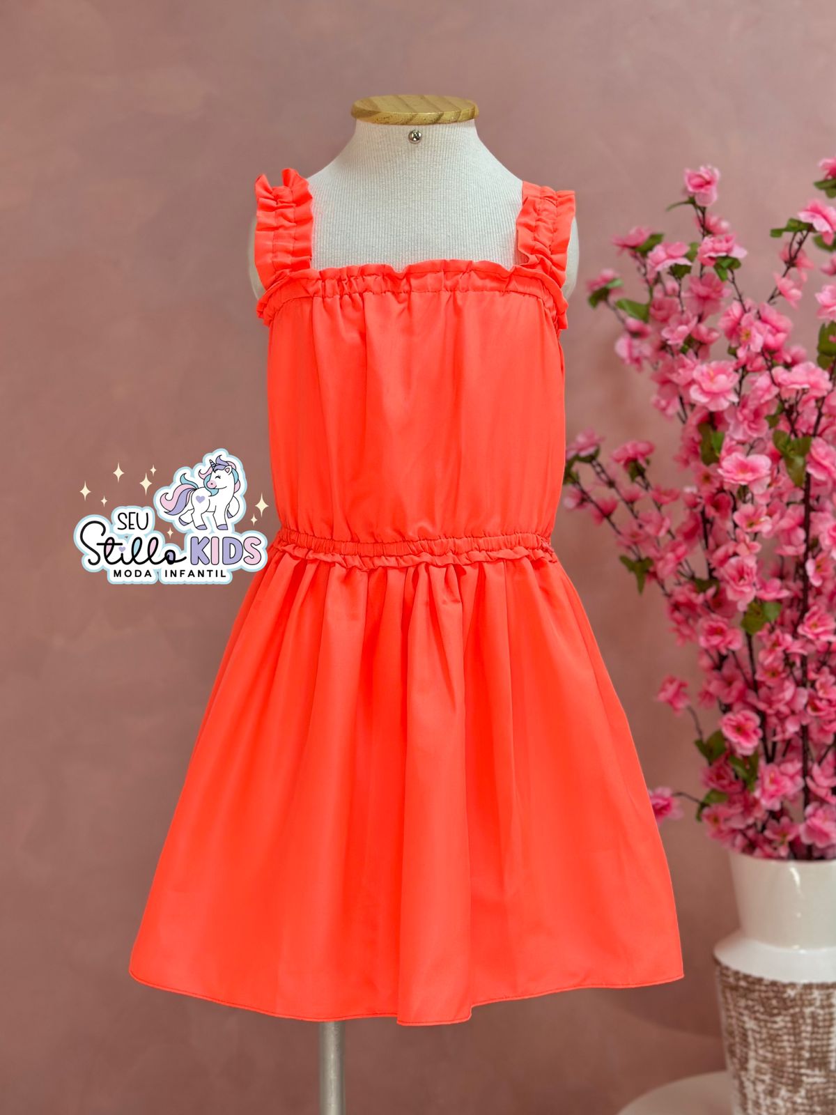 Vestido Infantil Mon Sucre Verão Laranja Neon
