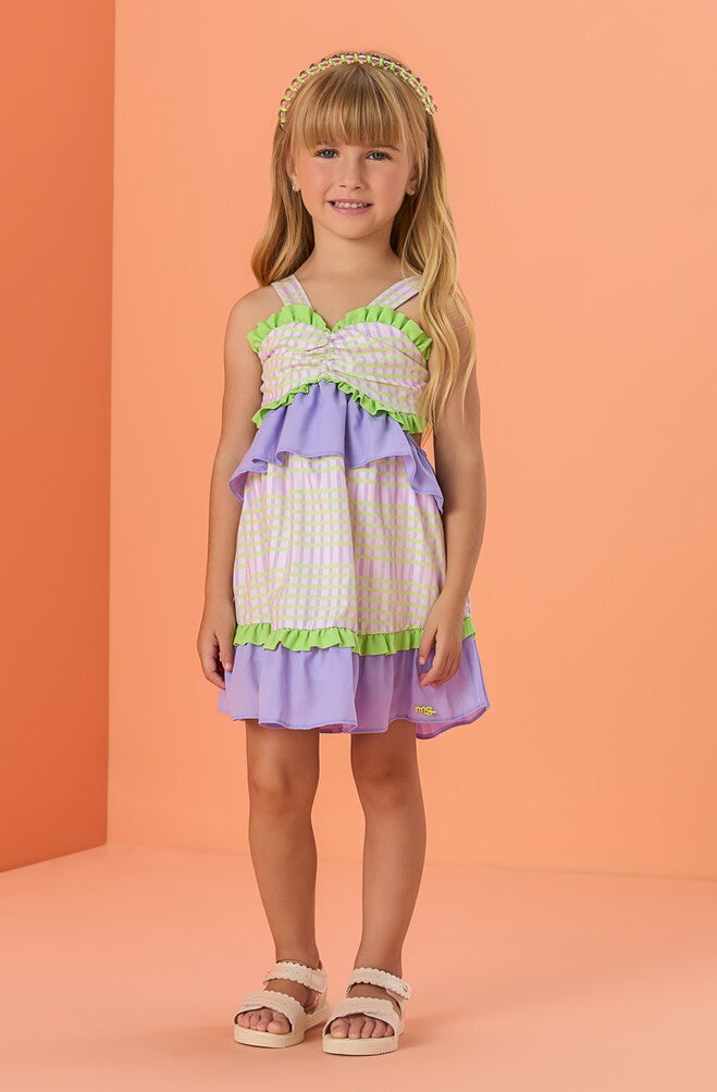 Vestido Infantil Mon Sucre Verão Xadrez Neon