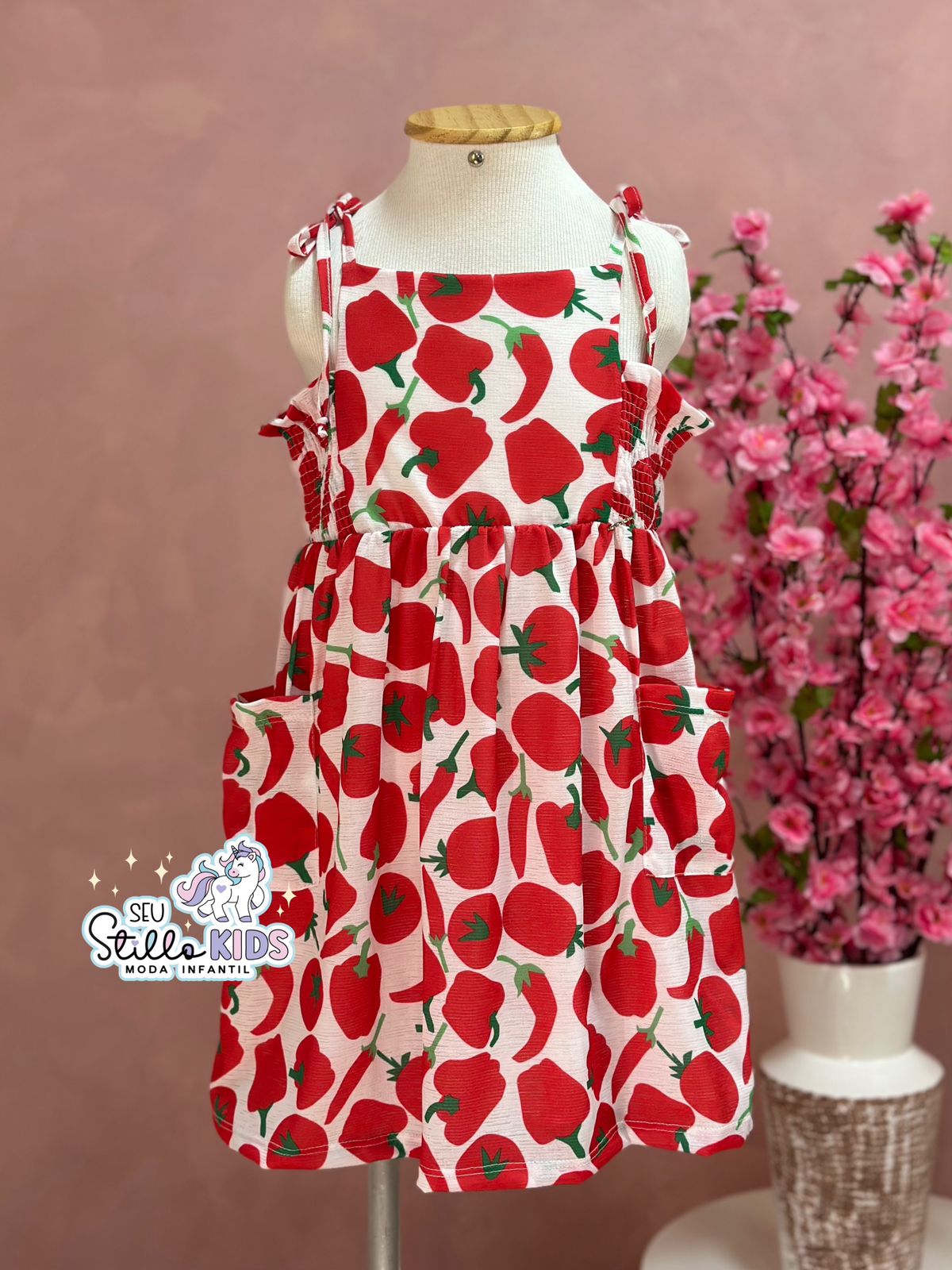 Vestido Infantil Mon Sucre Verão Branco Legumes