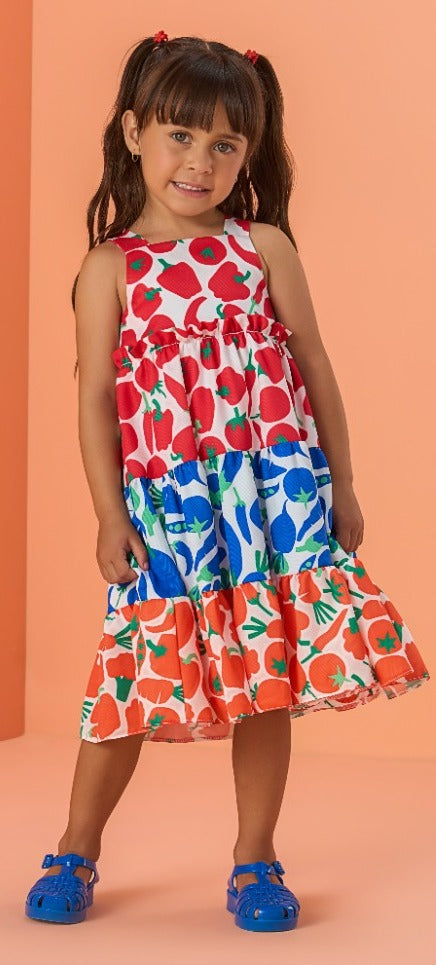 Vestido Infantil Mon Sucre Verão Branco Legumes