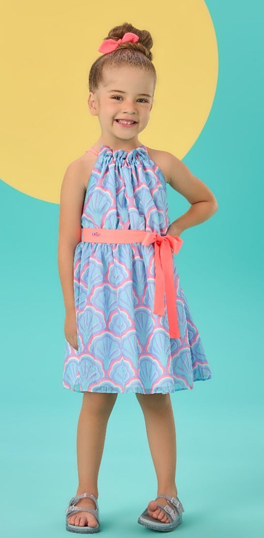 Vestido Infantil Mon Sucre Verão Azul Conchinhas