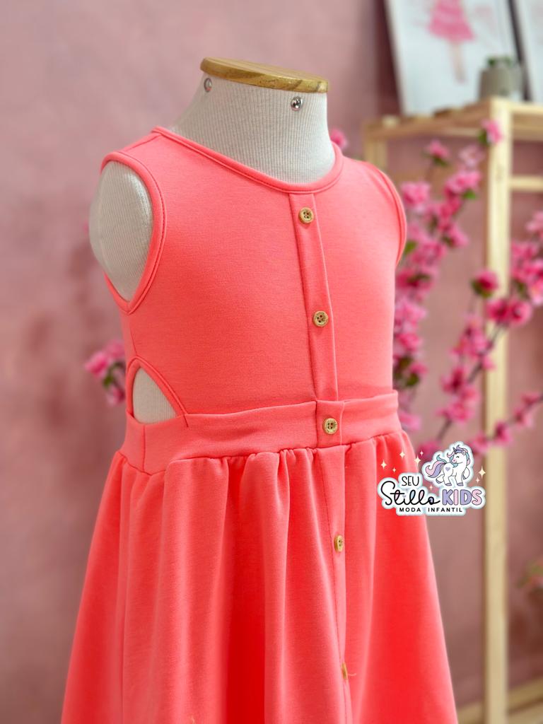 Vestido Infantil Mon Sucre Verão Salmão Neon